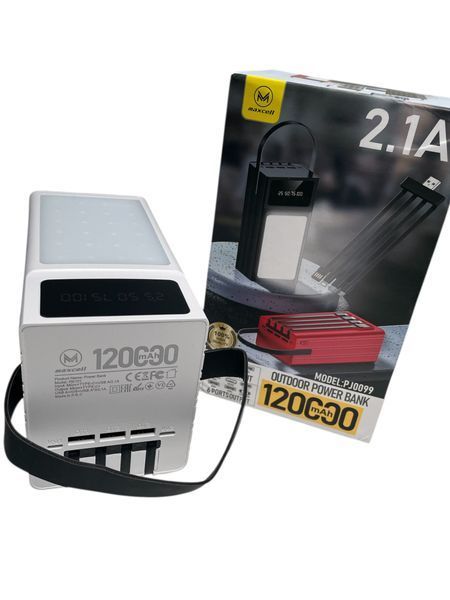 Повербанк на 120000mAh (3 х USB) + 4 кабелі та ліхтарик, MAXCELL PJ0099, Чорний / Павербанк для телефону / PowerBank&nbsp; 110-0120 фото