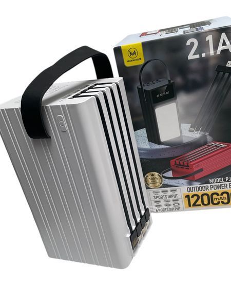 Повербанк на 120000mAh (3 х USB) + 4 кабелі та ліхтарик, MAXCELL PJ0099, Чорний / Павербанк для телефону / PowerBank&nbsp; 110-0120 фото