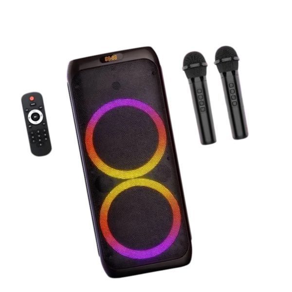 Акустична система караоке колонка 2х10" з RGB підсвічуванням, двома мікрофонами та пультом ДУ ZQS10209 11119-10209 фото