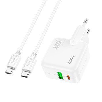 Адаптер сетевой 30w HOCO Type-C to Type-C Cable Lucky dual-port charger set C111A |1USB/1Type-C, 30W/3A, PD/QC| 11123-111 фото