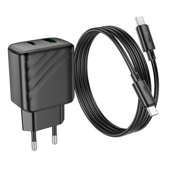 Адаптер мережевий 30w HOCO Type-C to Type-C cable Sunlight dual-port charger CS23A |1USB/1Type-C, 30W/3A, PD/QC| 11123-23 фото