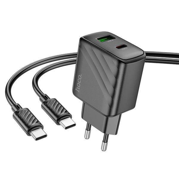Адаптер мережевий 30w HOCO Type-C to Type-C cable Sunlight dual-port charger CS23A |1USB/1Type-C, 30W/3A, PD/QC| 11123-23 фото